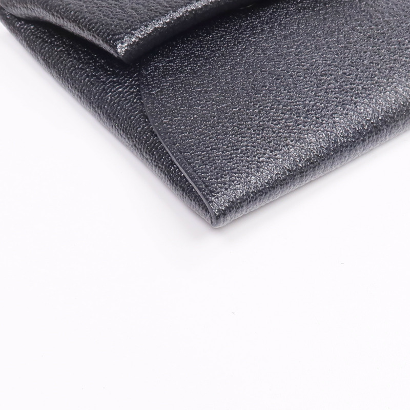 HERMES Chevre皮革Bastia零錢包Noir-11