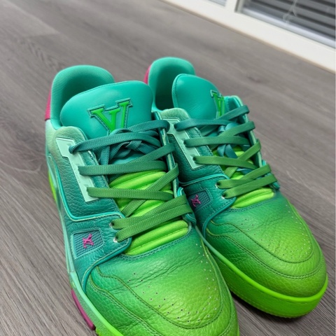 98新Lv Trainer 小牛皮低幫 時尚板鞋 男款 藍綠 5.5碼/41碼