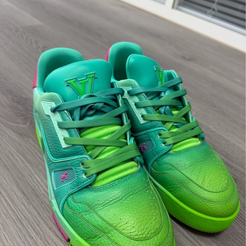 98新Lv Trainer 小牛皮低幫 時尚板鞋 男款 藍綠 5.5碼/41碼-0