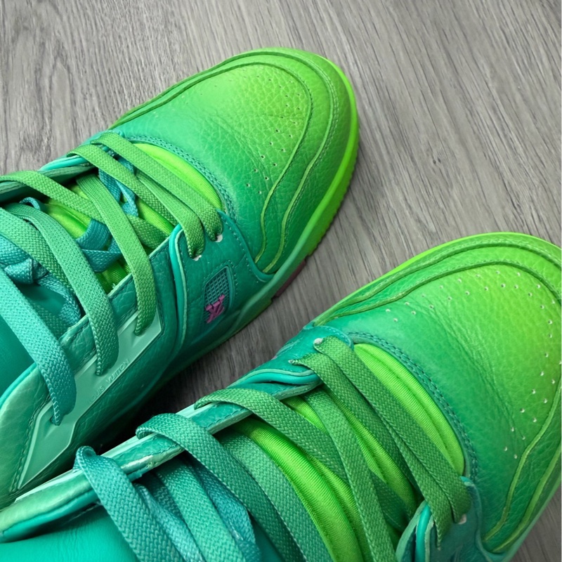 98新Lv Trainer 小牛皮低幫 時尚板鞋 男款 藍綠 5.5碼/41碼-1