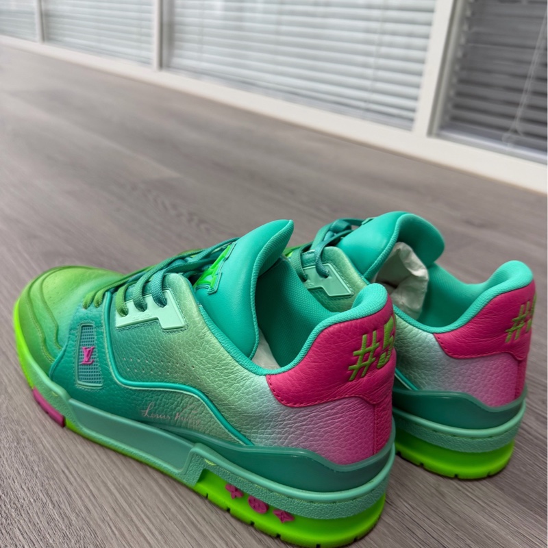 98新Lv Trainer 小牛皮低幫 時尚板鞋 男款 藍綠 5.5碼/41碼-5