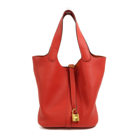 HERMES Clemence皮革Picotin MM手挽袋Vermillon