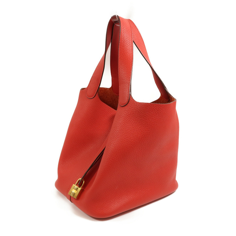 HERMES Clemence皮革Picotin MM手挽袋Vermillon-2