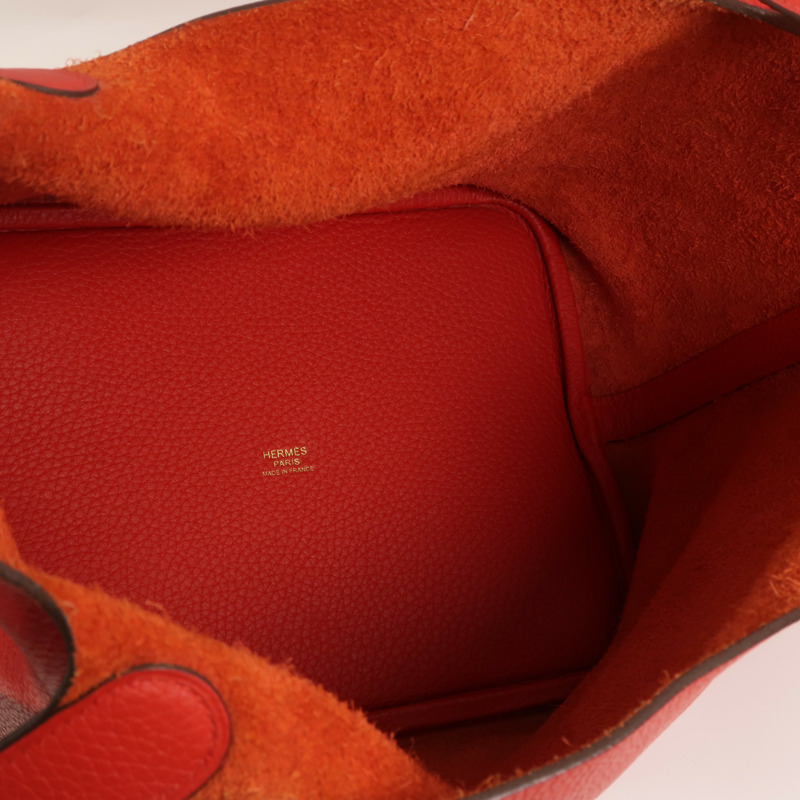 HERMES Clemence皮革Picotin MM手挽袋Vermillon-4
