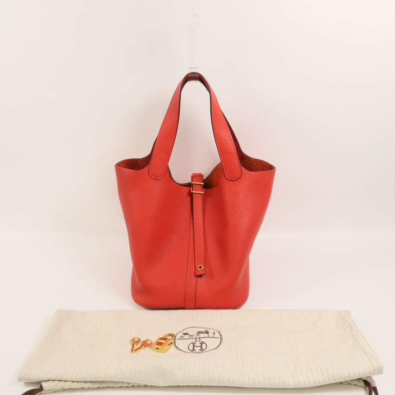 HERMES Clemence皮革Picotin MM手挽袋Vermillon-7