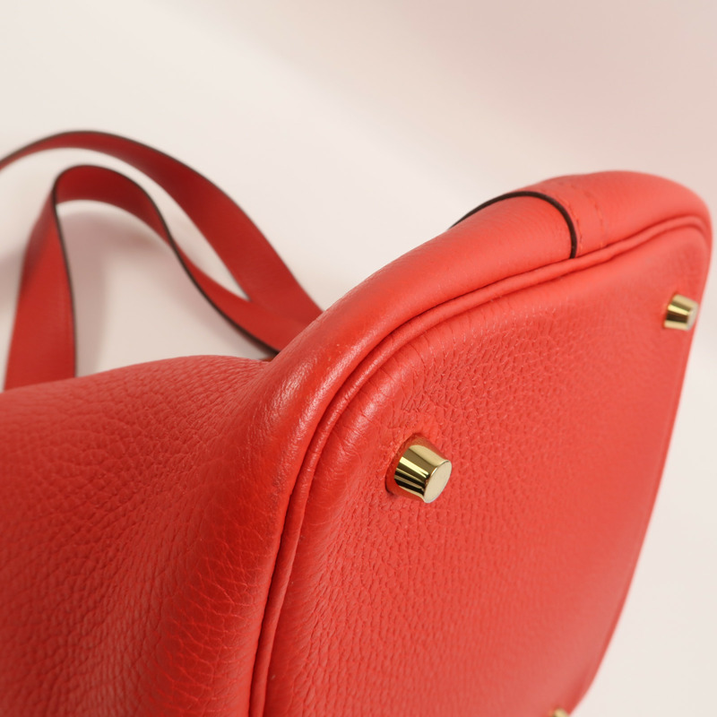 HERMES Clemence皮革Picotin MM手挽袋Vermillon-11