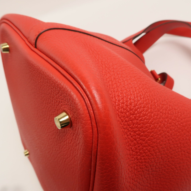 HERMES Clemence皮革Picotin MM手挽袋Vermillon-12