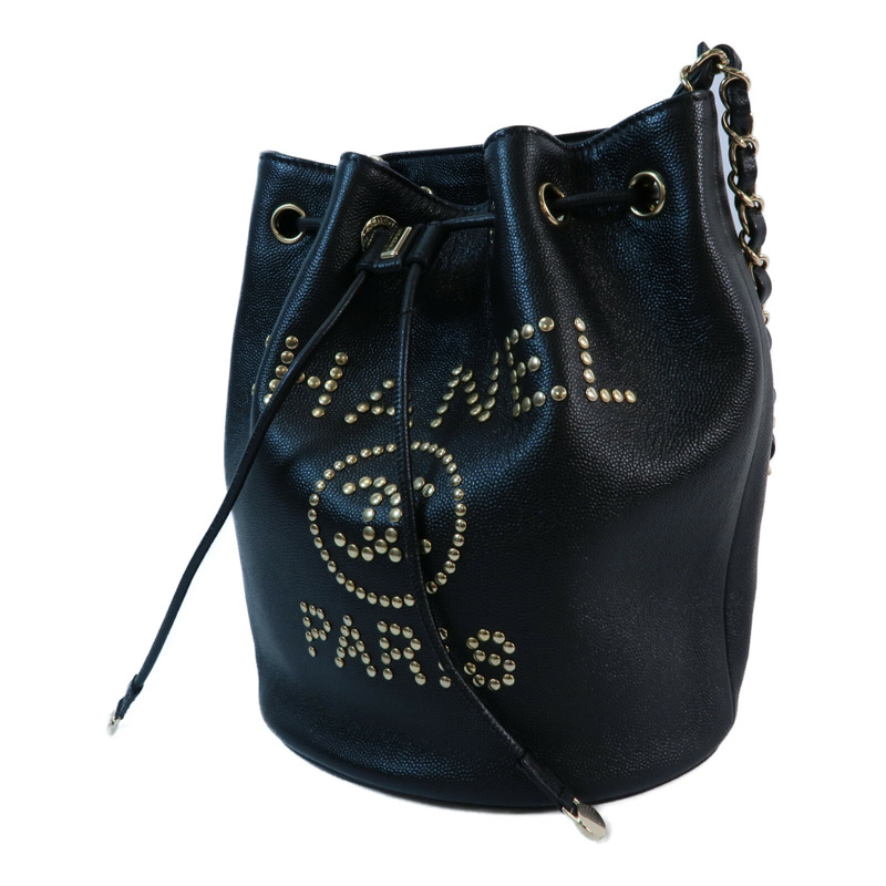 CHANEL 牛皮皮革Bucket Bag鏈帶肩背袋-2