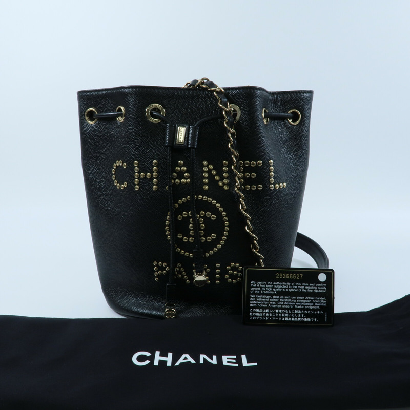 CHANEL 牛皮皮革Bucket Bag鏈帶肩背袋-12