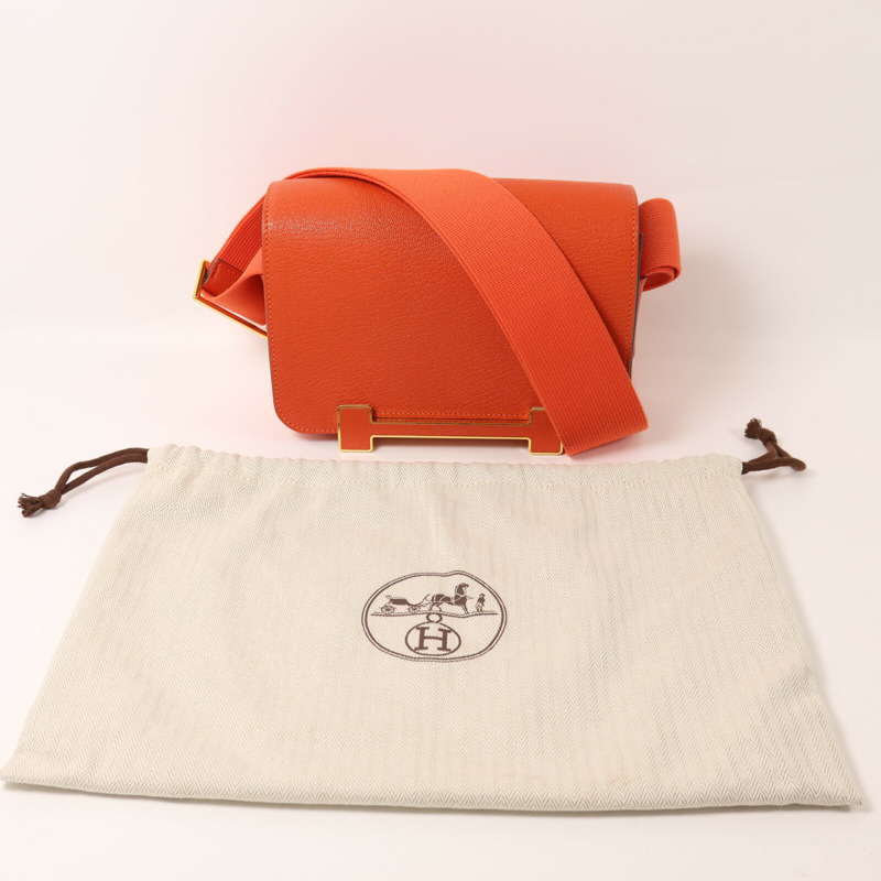 HERMES Chevre皮革Geta肩背袋Capucine-9