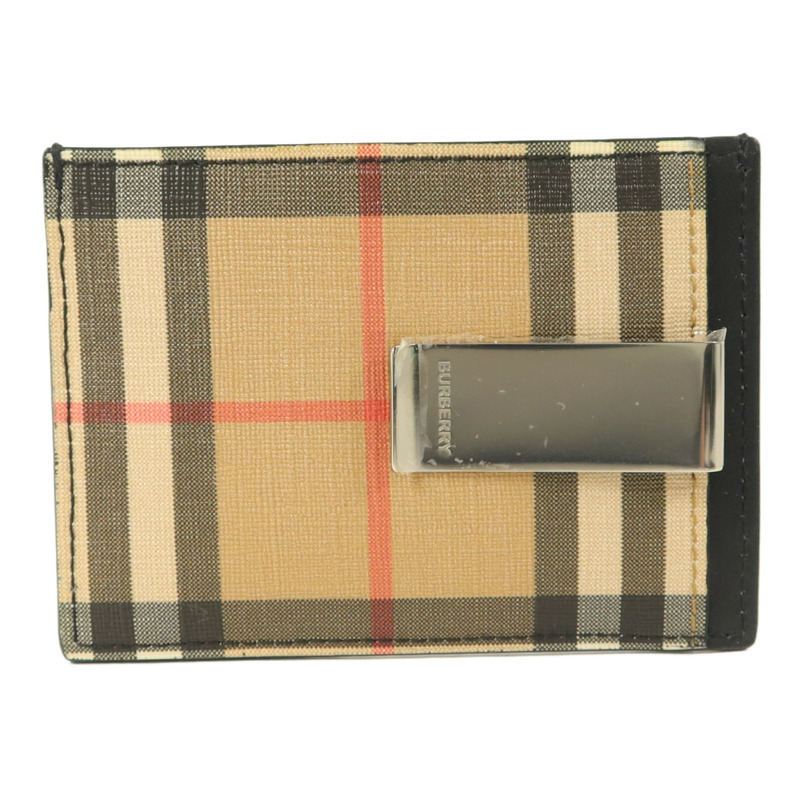 BURBERRY 牛皮皮革/塗層帆布Money Clip Card Case卡片套-1