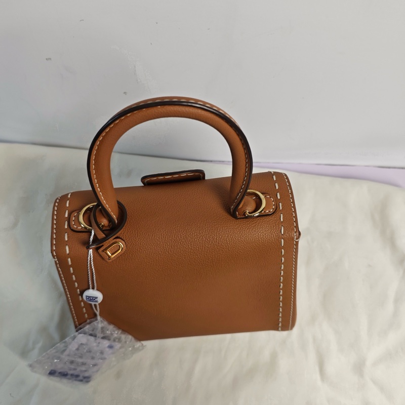 德爾沃/Delvaux 棕色顆粒牛皮外縫線手提斜挎單肩包mdg-4