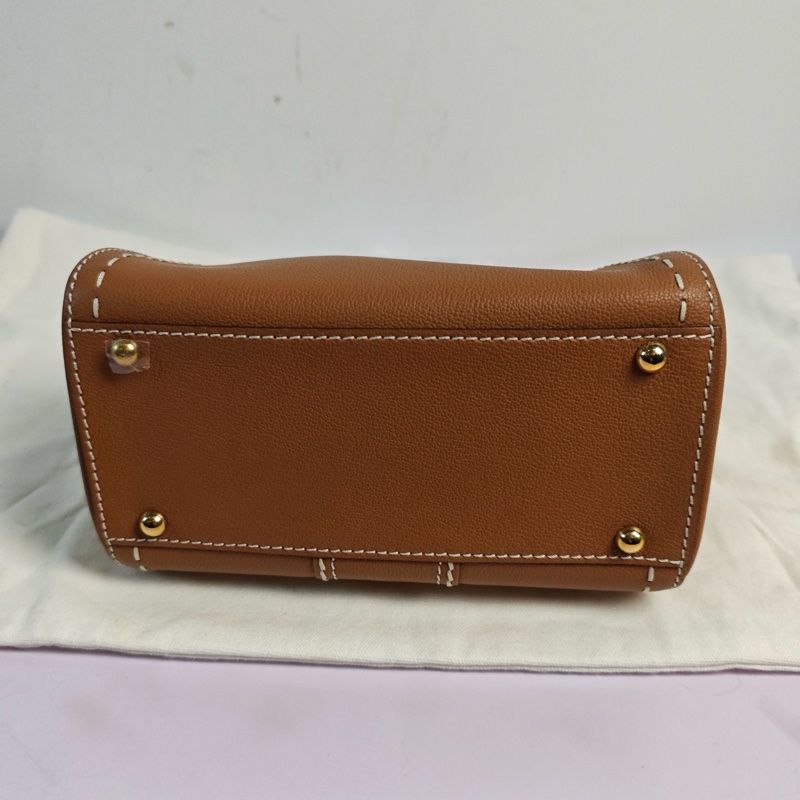 德爾沃/Delvaux 棕色顆粒牛皮外縫線手提斜挎單肩包mdg-5