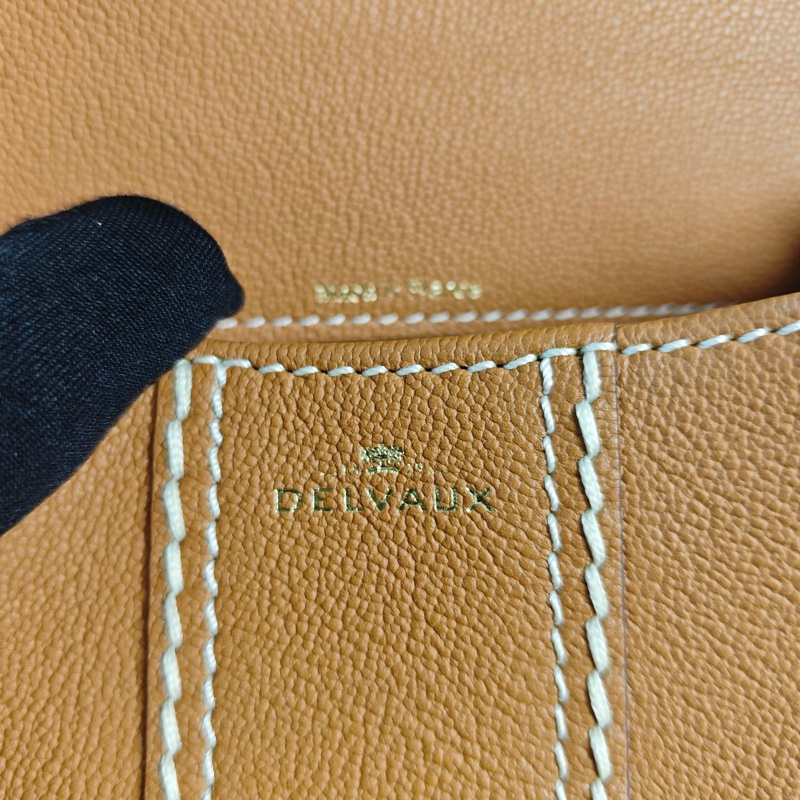 德爾沃/Delvaux 棕色顆粒牛皮外縫線手提斜挎單肩包mdg-7