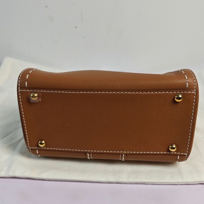 德爾沃/Delvaux 棕色顆粒牛皮外縫線手提斜挎單肩包mdg-9