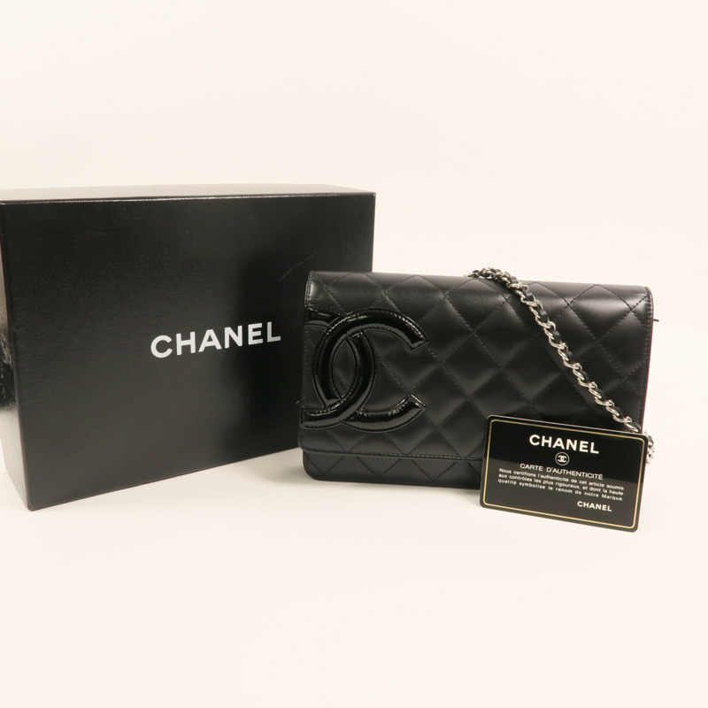 CHANEL 牛皮皮革Cambon Wallet on Chain鏈帶肩背袋-11
