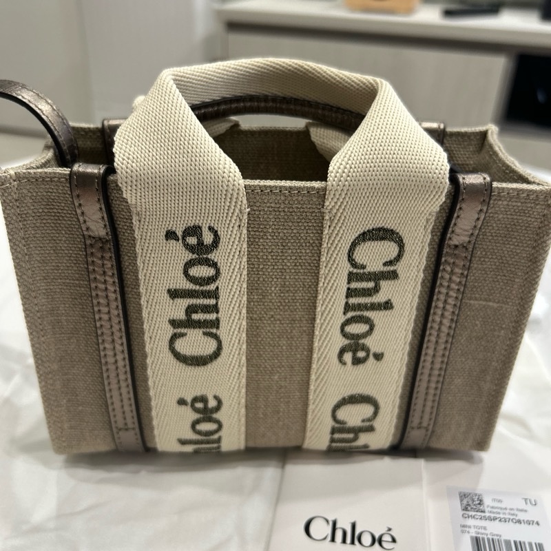 Chloe mini woody tote bag shiny grey古銅色-1