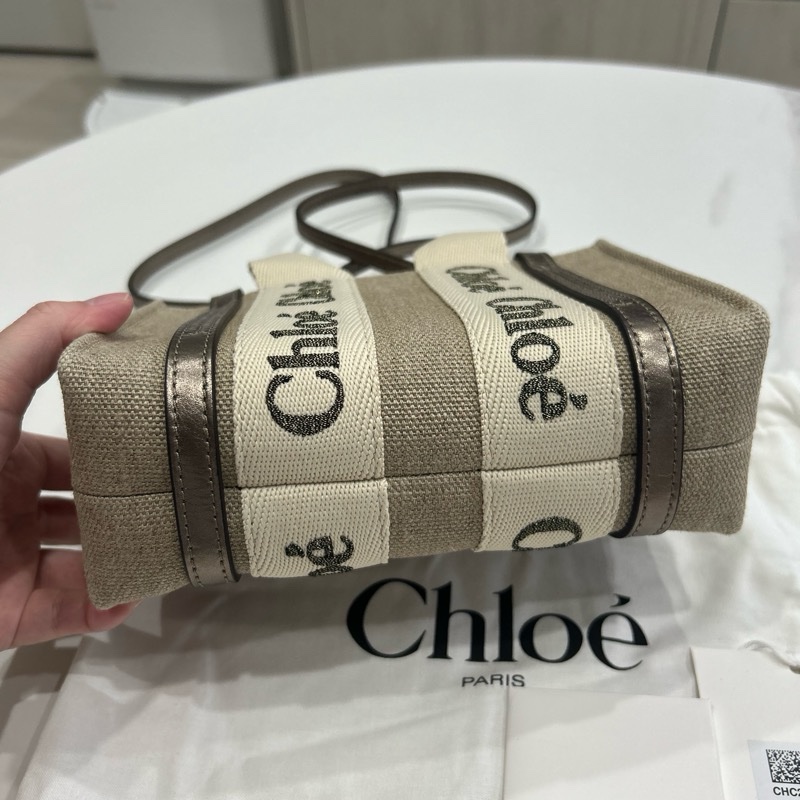 Chloe mini woody tote bag shiny grey古銅色-2