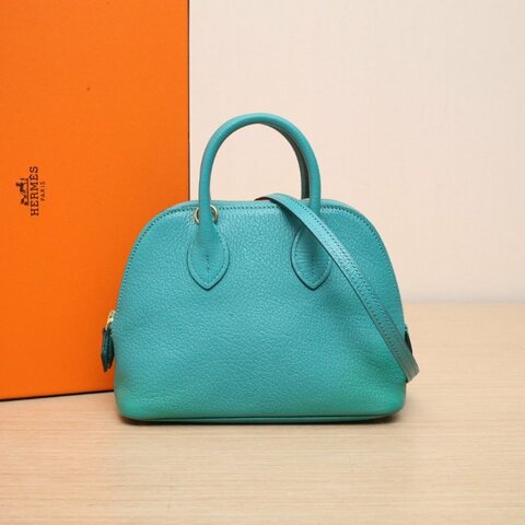 HERMES Bolide保齡球Mini19維羅納綠山羊皮D刻金扣肩背包