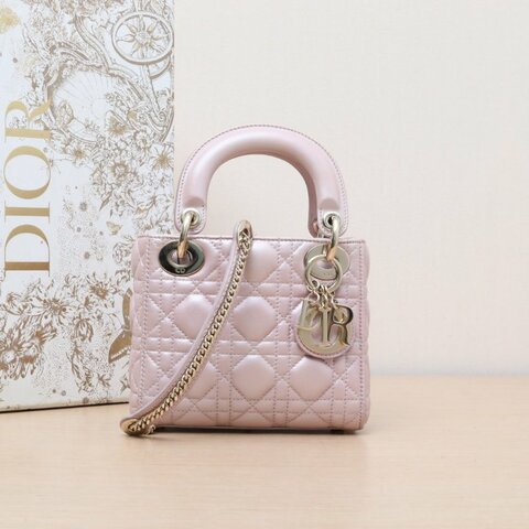 DIOR Lady戴妃包三格粉色羊皮金扣2017肩背包
