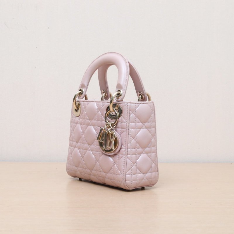 DIOR Lady戴妃包三格粉色羊皮金扣2017肩背包-4