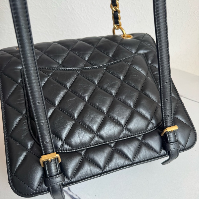 Chanel 黑菱格口蓋後背包  上身超美❤️‍🔥❤️‍🔥-30