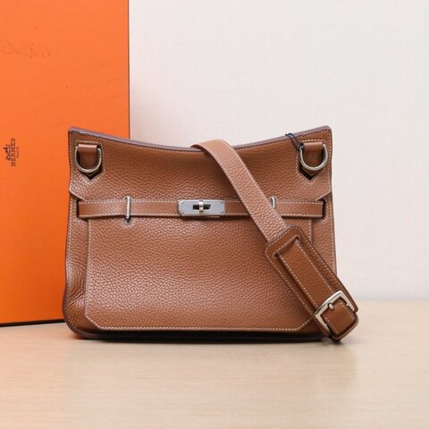 HERMES 吉普賽Jypsiere2837金棕色TC皮X刻銀扣肩背包