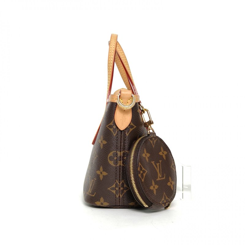 LOUIS VUITTON NeverfullBB米棕寬肩帶老花PVC金扣晶片肩背包-1