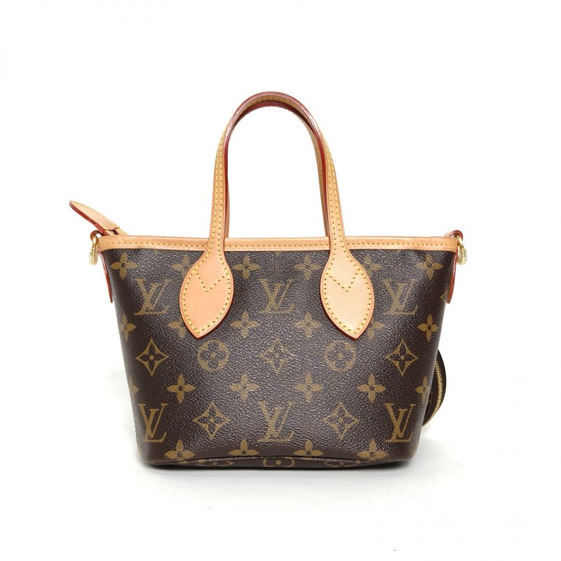 LOUIS VUITTON NeverfullBB米棕寬肩帶老花PVC金扣晶片肩背包-2