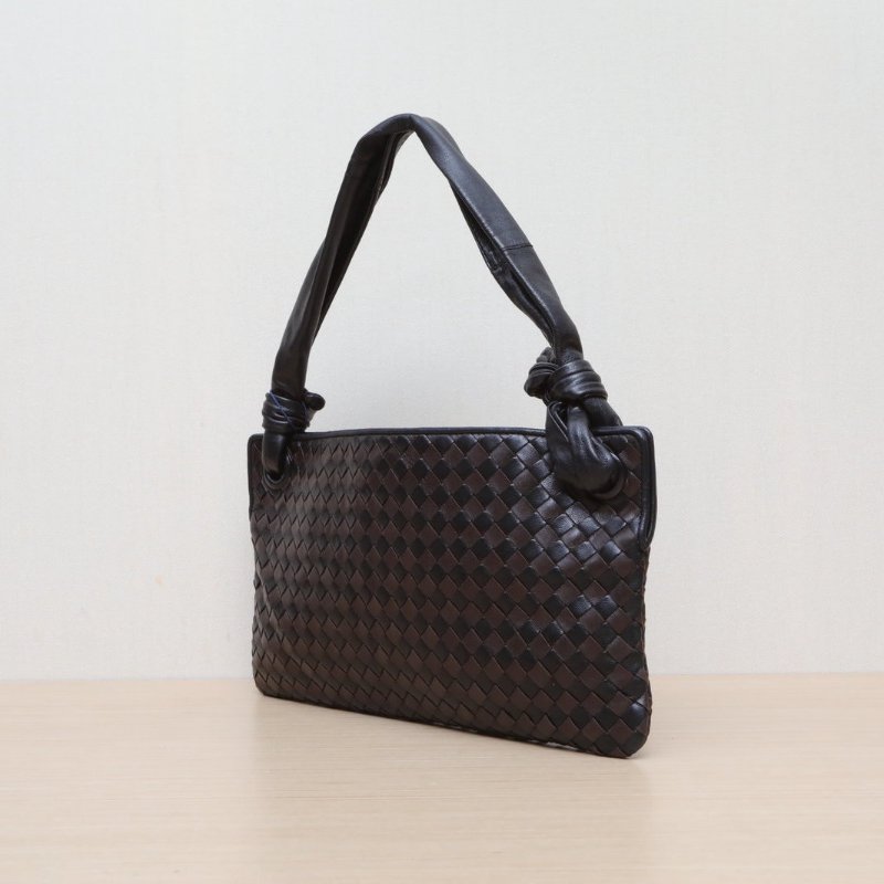 BOTTEGA VENETA 拼色羊皮金扣編織腋下包肩背包-3