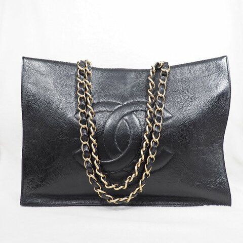 CHANEL 黑色牛皮皮穿鏈托特包
