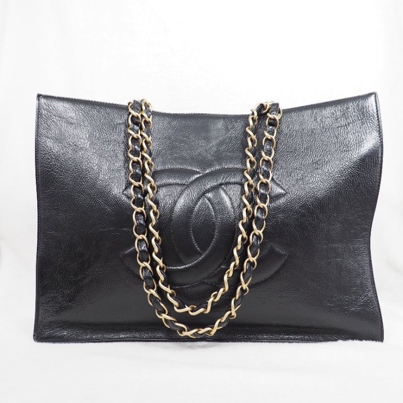 CHANEL 黑色牛皮皮穿鏈托特包-0