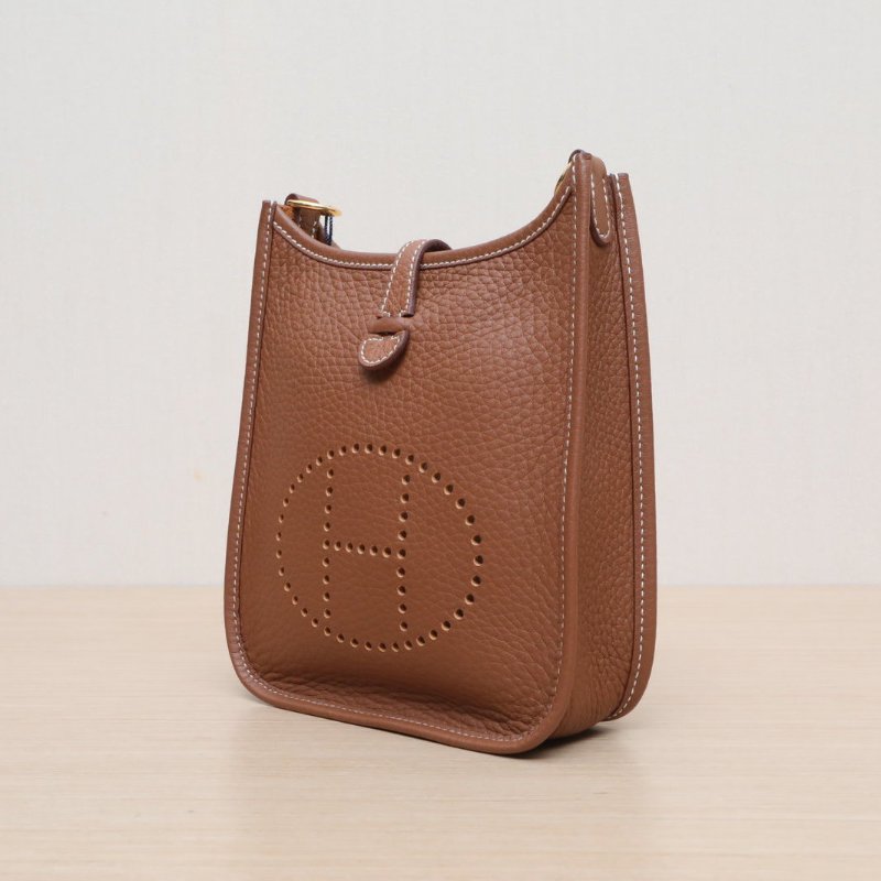 HERMES EvelyneMini16金棕色TC皮W刻金扣肩背包-2
