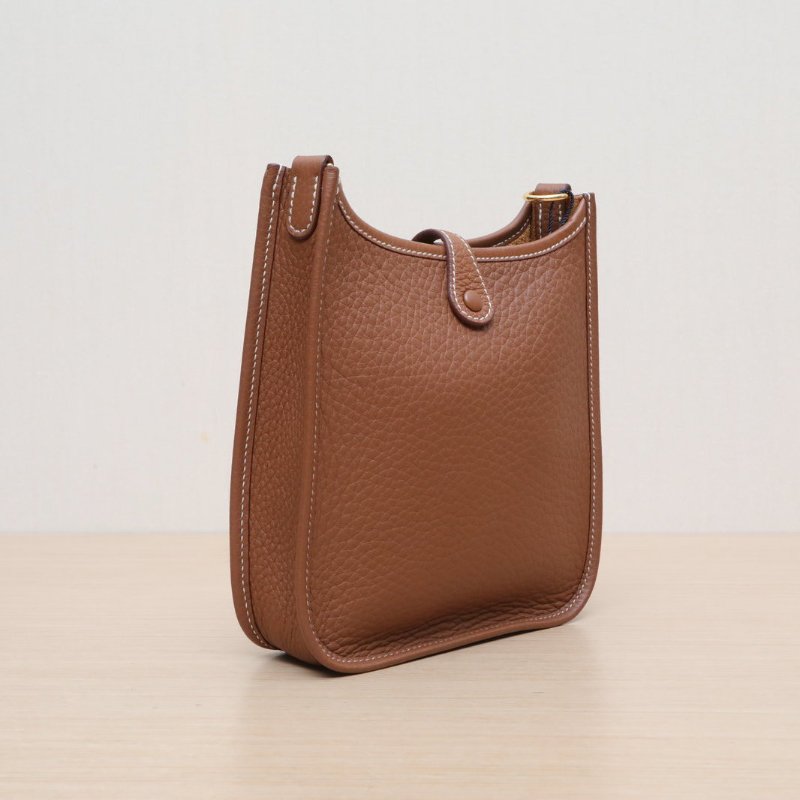 HERMES EvelyneMini16金棕色TC皮W刻金扣肩背包-4