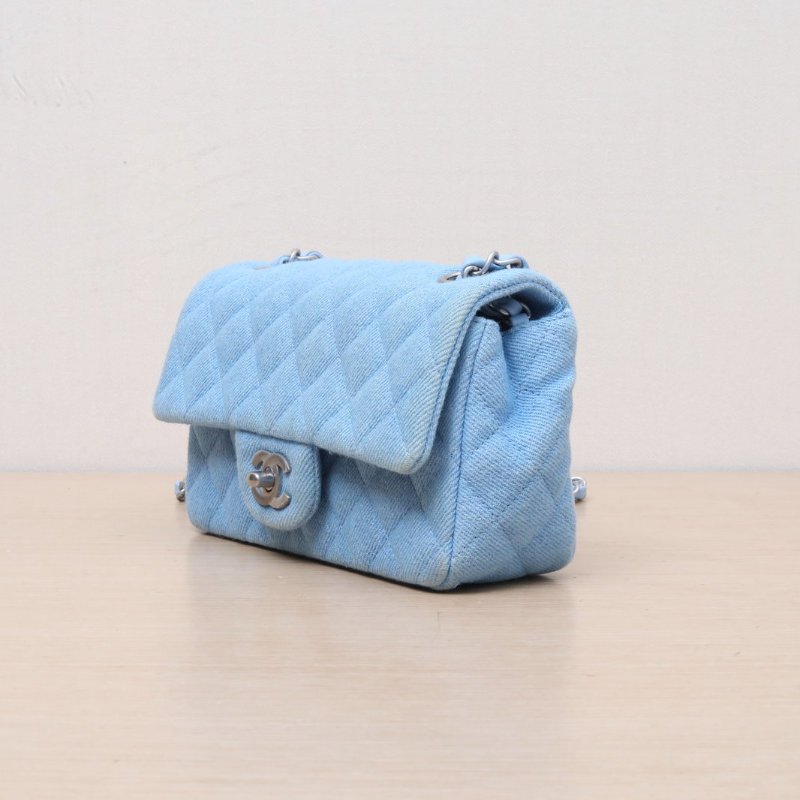 CHANEL CF口蓋包大Mini20藍色牛仔晶片開銀扣25C肩背包-3