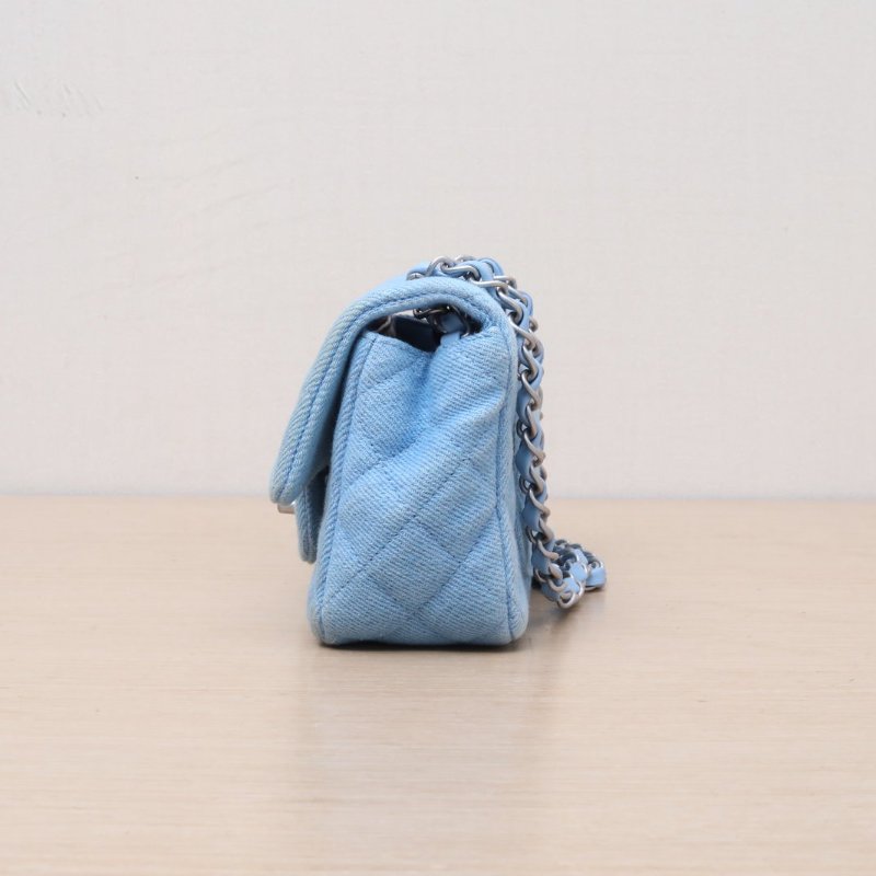 CHANEL CF口蓋包大Mini20藍色牛仔晶片開銀扣25C肩背包-4