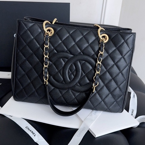 【近新閒置品】Chanel 香奈兒 gst 黑金 荔枝紋牛皮 托特包tote 單肩包