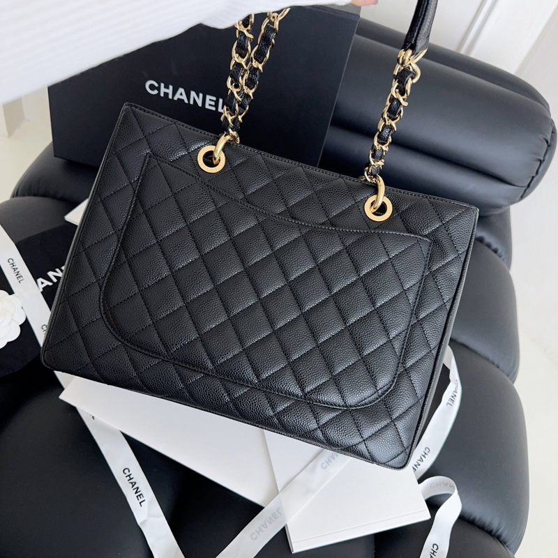 【近新閒置品】Chanel 香奈兒 gst 黑金 荔枝紋牛皮 托特包tote 單肩包-3