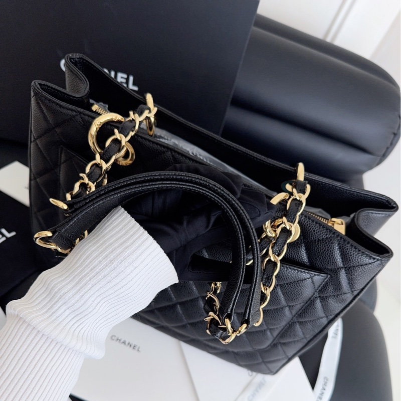 【近新閒置品】Chanel 香奈兒 gst 黑金 荔枝紋牛皮 托特包tote 單肩包-8