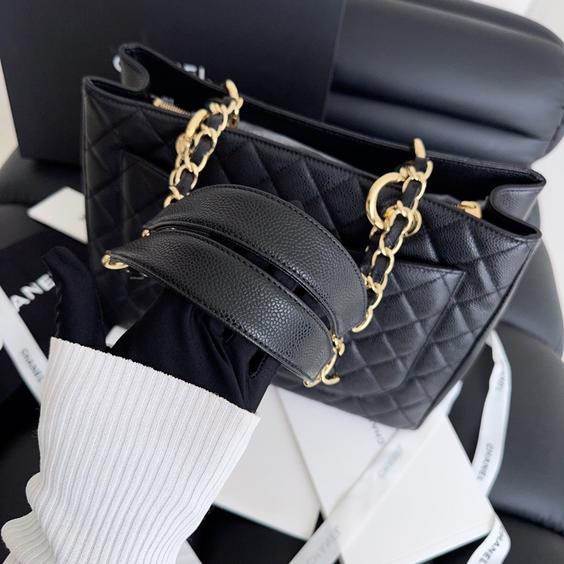 【近新閒置品】Chanel 香奈兒 gst 黑金 荔枝紋牛皮 托特包tote 單肩包-9