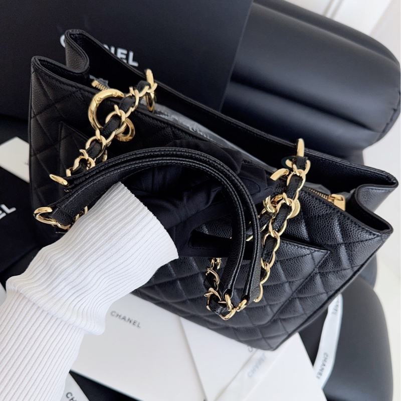 【近新閒置品】Chanel 香奈兒 gst 黑金 荔枝紋牛皮 托特包tote 單肩包-21