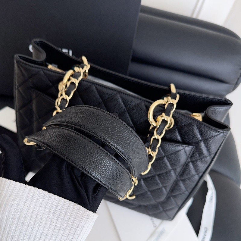 【近新閒置品】Chanel 香奈兒 gst 黑金 荔枝紋牛皮 托特包tote 單肩包-22