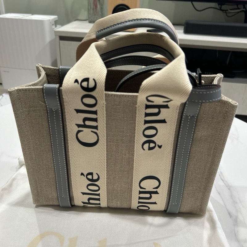 Chloe small woody tote bag 灰藍色-0