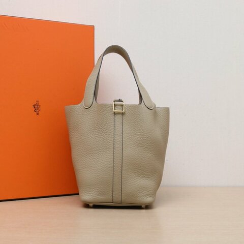 HERMES Picotin18菜籃子風衣灰TC皮K2025金扣肩背包
