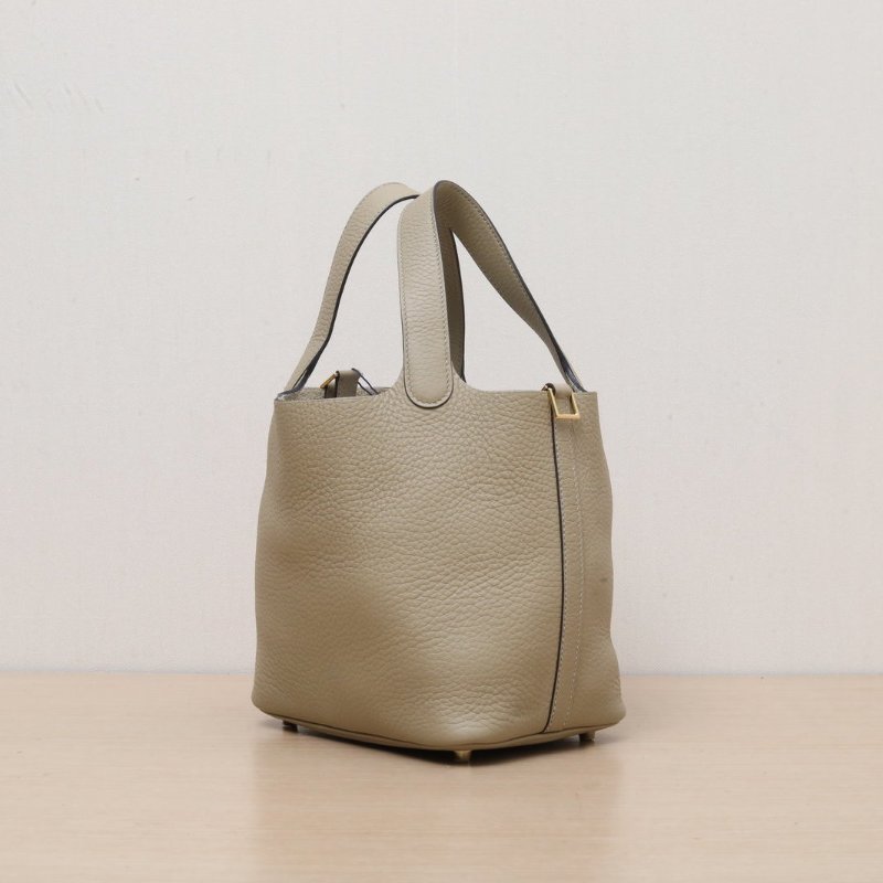 HERMES Picotin18菜籃子風衣灰TC皮K2025金扣肩背包-3