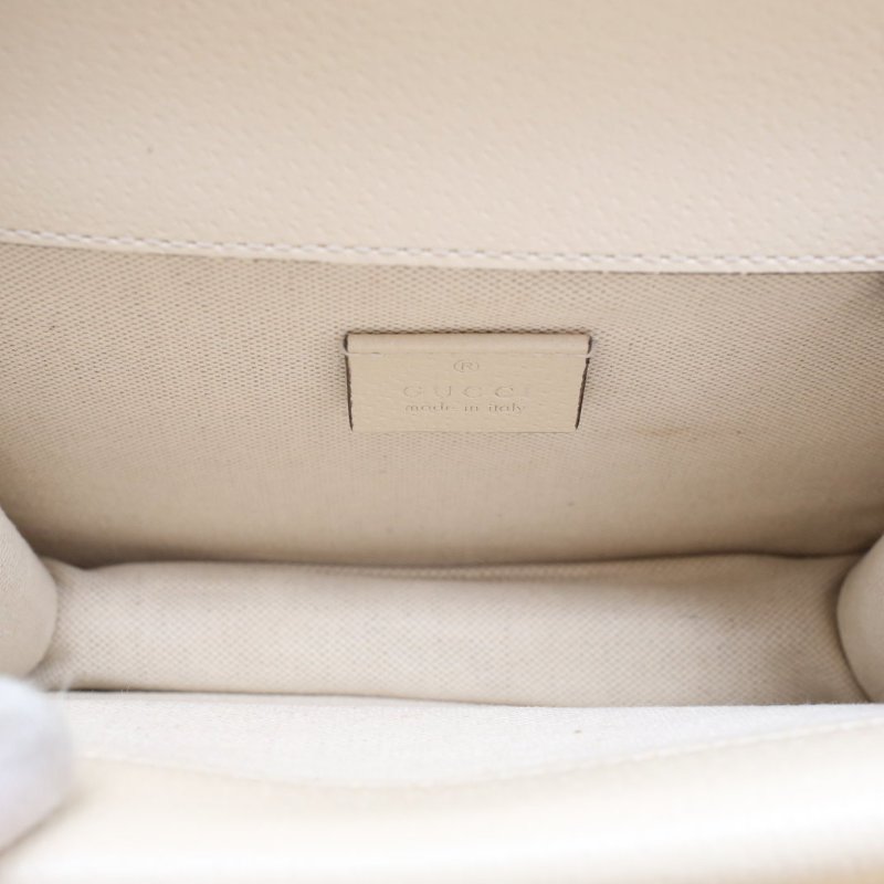 GUCCI 酒神包MINI全皮鑽扣白色牛皮銀扣肩背包-3