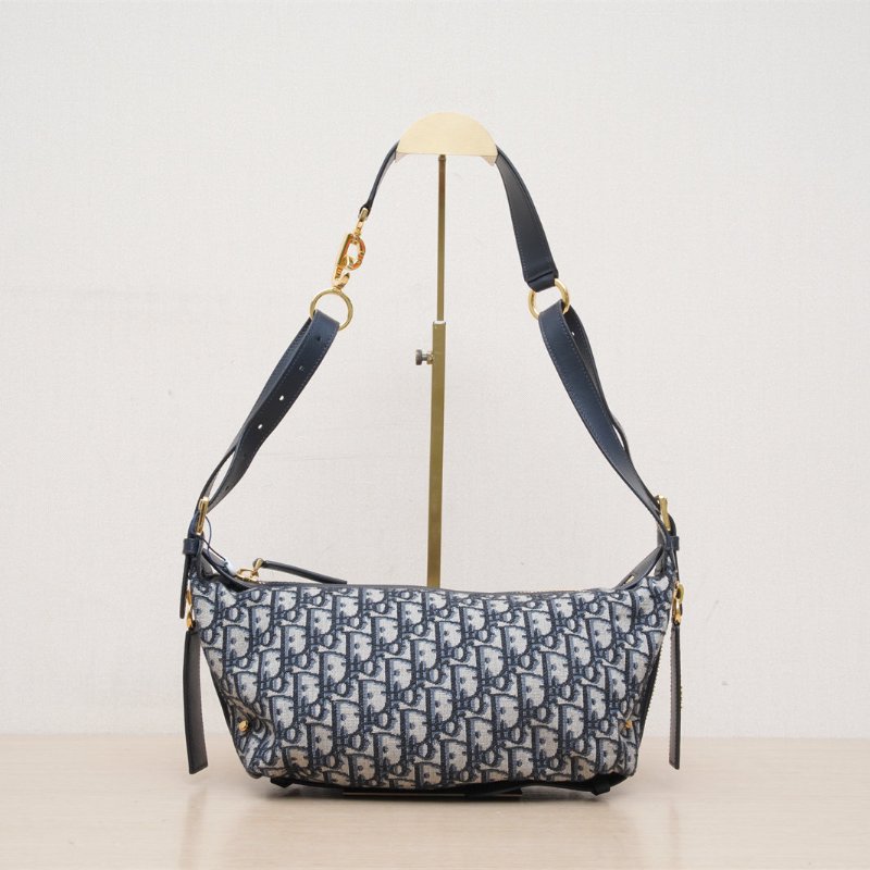 DIOR D-journey小號23藍色帆布金扣肩背包-1