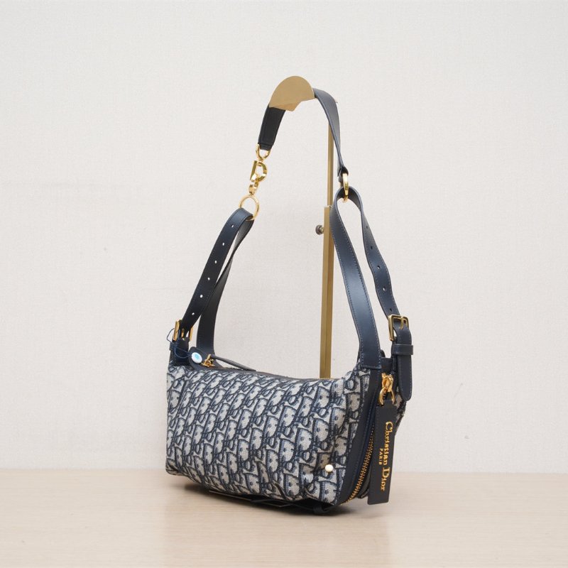 DIOR D-journey小號23藍色帆布金扣肩背包-3