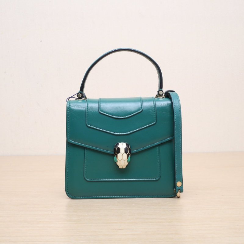 BVLGARI SerpentiForever風琴蛇頭包小號綠色牛皮肩背包-1