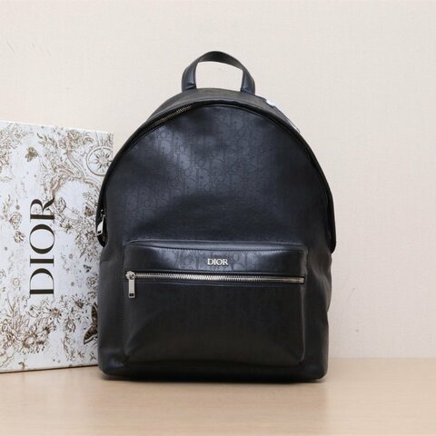 DIOR 黑色牛皮銀扣RiderObiqueGalaxy經典字母滿印雙肩包肩背包